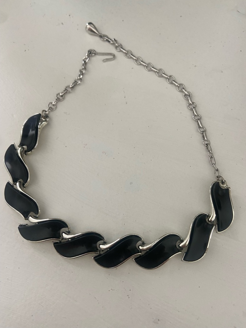 Coro Vintage  Black Enamel Link Necklace